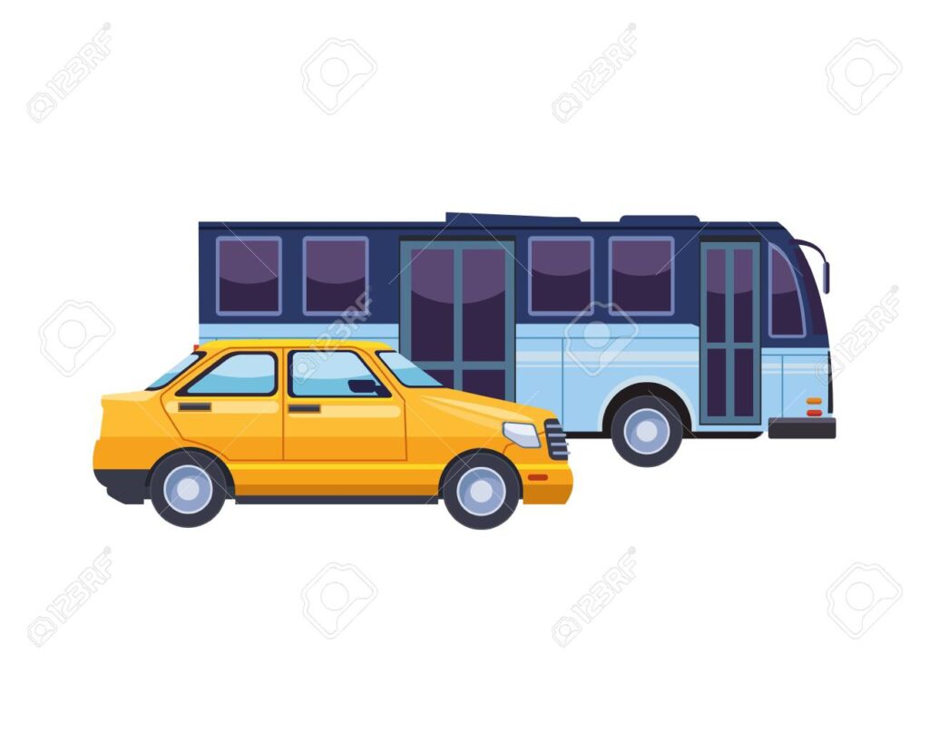 Taxis y autobuses 1 Taxi And Bus Transport Vehicles Vector Illustration Design Royalty ...